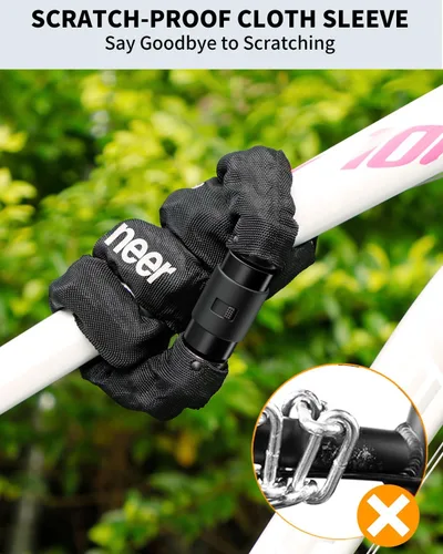Miniatura 4 de Sportneer Candado para bicicleta: Candado de cadena de bicicleta de alta seguridad de 8mm de grosor con 2 llaves - 0.97/1.2 metros de largo, candado