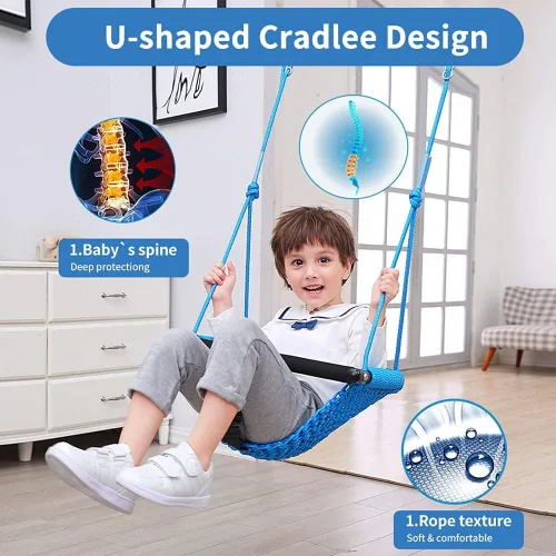 Miniatura 6 de Juego de columpio para niños pequeños y columpio 2 en 1 para bebé - Asiento de columpio de cuerda ajustable para niños, para interior y exterior