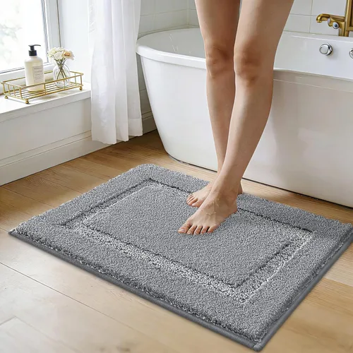Miniatura 8 de SHACOS Alfombras de baño súper suaves y esponjosas de 24"x36" antideslizantes, lavables, alfombras de baño absorbentes, alfombras para suelo de Gris