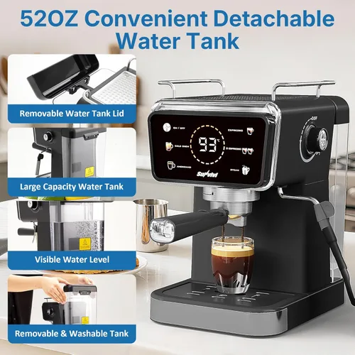 Miniatura 9 de Máquina de café expreso y americano con infusión fría, cafetera helada con infusión doble molida/cápsula, pantalla táctil, espumador de leche