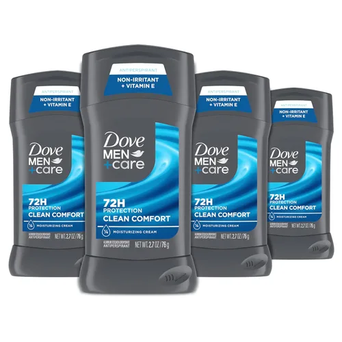 Dove Men+Care - Desodorante antitranspirante en barra para hombre, 4 unidades, Clean Comfort 72 horas, protección contra el sudor y el olor,
