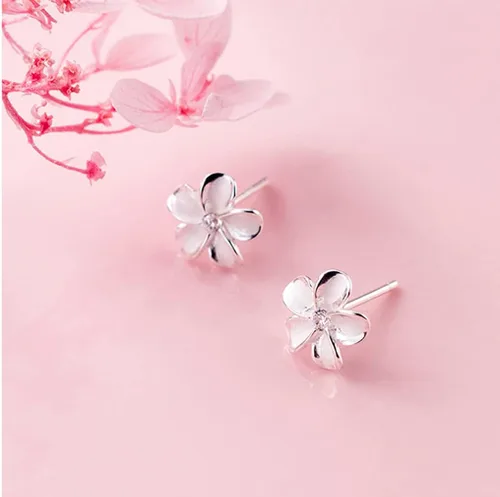 Miniatura 5 de Reffeer Aretes de tuerca de plata de ley 925 maciza con diseño de flor de plumeria para mujeres y adolescentes