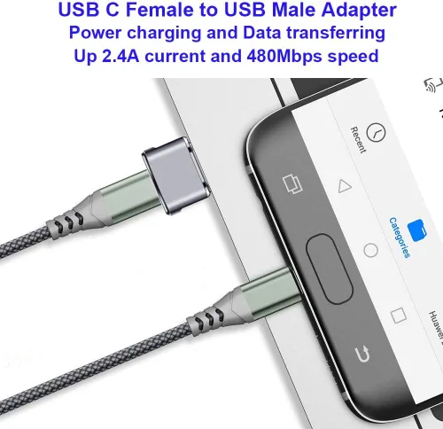 Miniatura 3 de QCEs Adaptador USB a USB C, 2 unidades USB-C hembra a USB macho convertidor de cargador para iPhone 17/16/15/14/13/12/11 Pro Max CarPlay, Apple