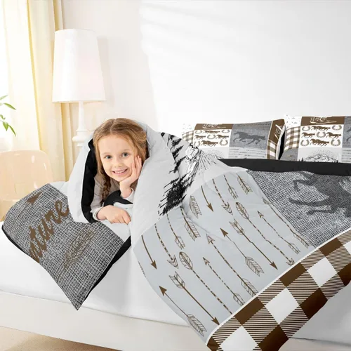 Miniatura 149 de Juego de edredón de oso y ciervo, tamaño individual, ropa de cama de animales salvajes de caza, colcha rústica de cabaña, casa de campo, cuadros