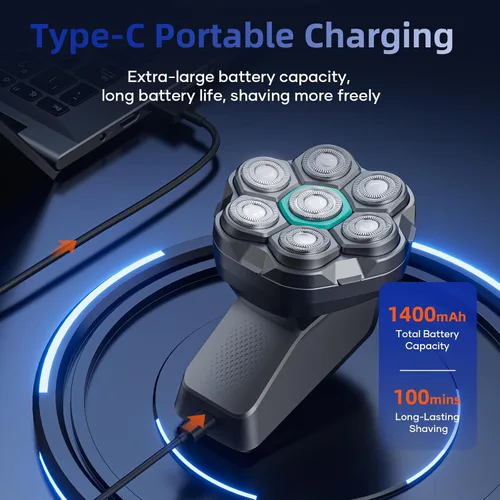 Miniatura 9 de kensen Afeitadoras de cabeza 7D para hombres calvos, afeitadoras de cabeza calva de doble velocidad con pantalla LED, maquinilla de afeitar Negro