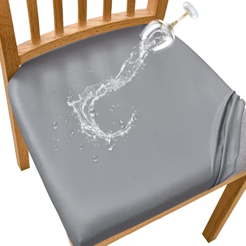 Miniatura 11 de SearchI Fundas impermeables de cuero PU para asientos de sillas de comedor, paquete de 6 fundas elásticas para sillas de comedor, protectores