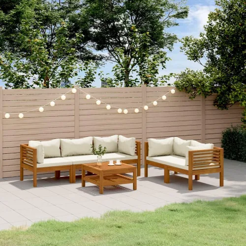 Miniatura 14 de 6 Piece Outdoor Patio Furniture Set, Modular Acacia Wood Garden Lounge Set with Weather Resistant Cushions, Cream Brown Modern Seating for Balcony
