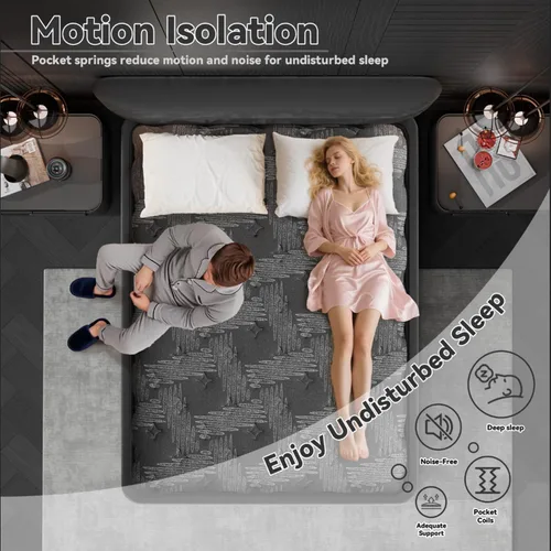 Miniatura 5 de Colchón individual de 12 pulgadas, colchón híbrido en una caja, espuma viscoelástica de gel y resortes ensacados, alivio de presión firme