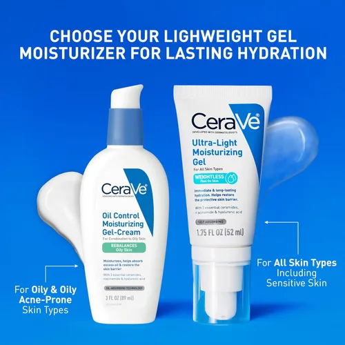 Miniatura 4 de CeraVe Gel hidratante ultraligero, gel hidratante facial para hombres y mujeres con ceramidas, niacinamida, ácido hialurónico, sin fragancia, sin