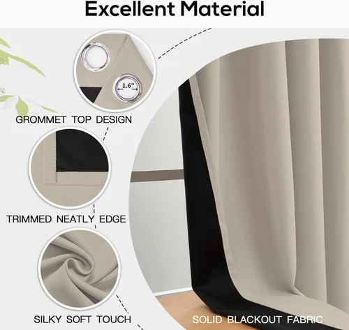 Miniatura 11 de Yakamok Cortinas negras, cortinas de ventana con aislamiento térmico y eficiencia energética para dormitorio, cortinas opacas completas y cortinas