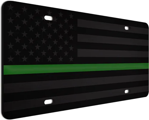 Miniatura 76 de JASS GRAPHIX Placa de matrícula personalizada con la bandera estadounidense de línea amarilla, homenaje personalizado a despachadores y operadores