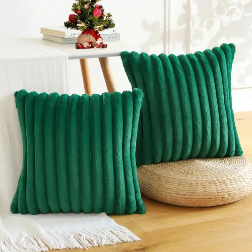 Miniatura 14 de Soleebee Juego de 2 fundas de cojín, terciopelo suave, acogedoras, pelo sintético de conejo, sofá, cama, silla, decorativa para el hogar, 22 x 22