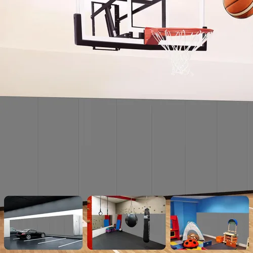 Miniatura 12 de Almohadillas de pared acolchadas para gimnasio, alfombrillas de pared de baloncesto, almohadillas de pared de espuma de 2 pulgadas de grosor, Gris