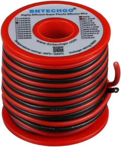 Miniatura 2 de BNTECHGO Carrete de alambre de silicona de calibre 16, rojo de 25 pies y negro, 25 pies, 2 cables separados, alambre de cobre estañado flexible