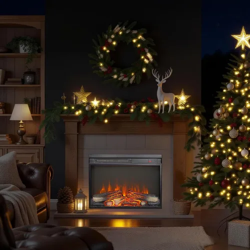 Miniatura 7 de Chimenea eléctrica de 23 pulgadas, llama y troncos realistas, brillo de 4 llamas ajustables, inserto de chimenea con control remoto, temporizador