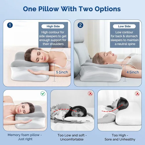Miniatura 3 de Almohada cervical para el cuello, almohada ergonómica para dormir de lado para el soporte del cuello, almohadas de espuma viscoelástica refrescante