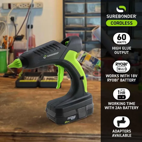 Miniatura 5 de Surebonder Pistola de pegamento caliente completamente inalámbrica de 18 V con batería Ryobi, profesional, tamaño completo para bricolaje