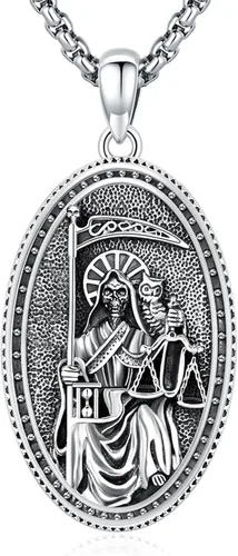 Miniatura 190 de Collar de pentagrama de plata de ley con triple luna, diosa celta, nudo celta, nudo de brujas, Ankh, sol y luna, Hécate, lilith, Santa Muerte