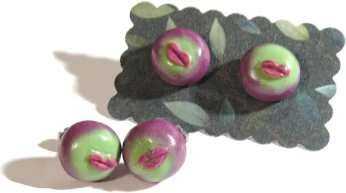Miniatura 4 de Conophytum Pageae - Lips Plant - Succulent Earrings - Purple & Mint - Tiny Food Jewelry