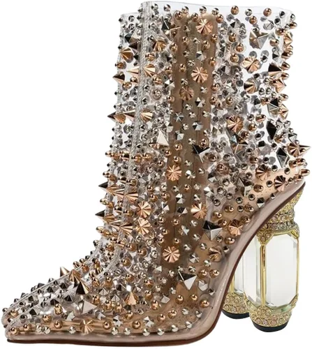 Miniatura 43 de FSJ Botas de tacón alto con punta puntiaguda para mujer, con tacón alto, con cremallera lateral brillante, estilo casual, para uso diario, zapatos