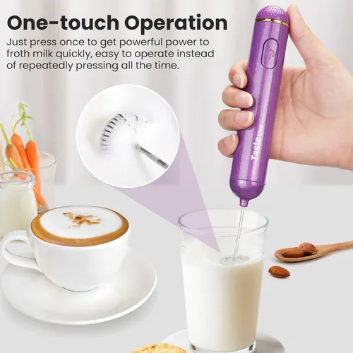 Miniatura 4 de Espumador de leche de mano, máquina de espuma eléctrica a pilas y mezclador para bebidas (azul)