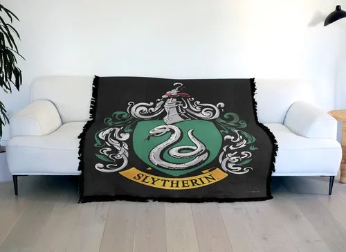 Miniatura 6 de Manta de Harry Potter, 50 x 60 pulgadas, tapiz tejido de mezcla de algodón con flecos de Slytherin