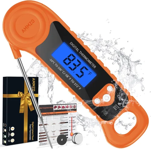 Miniatura 7 de AMMZO Termómetro Digital para Carne, Termómetro de Lectura Instantánea para Alimentos, Impermeable, con Luz de Fondo para Cocinar, Freír Profundo