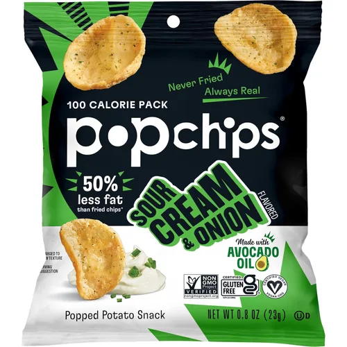 Miniatura 4 de Popchips Paquete variado – Papas fritas horneadas de 0.8 onzas, bolsa de aperitivos 10 de cada uno (BBQ, sal marina, crema agria y cebolla)