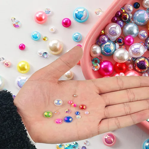Miniatura 3 de Diamantes de imitación de perlas con parte trasera plana para manualidades, 1.06 oz, 1400 unidades (0.079 a 0.394 pulgadas), resina media redonda