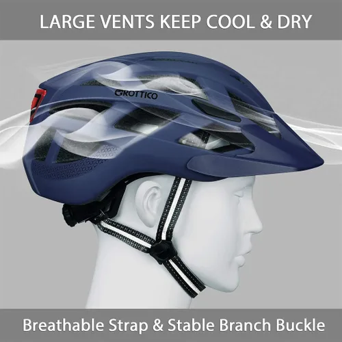 Miniatura 5 de Casco de bicicleta para adultos, hombres y mujeres, con luz - Casco de bicicleta de montaña y carretera con almohadillas de repuesto y visera AZUL