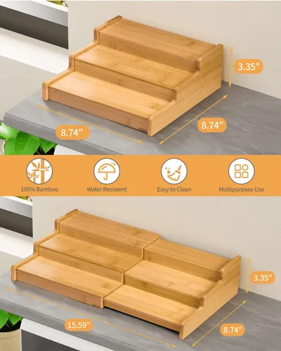 Miniatura 4 de VenDotbi Estante de especias, organizador de especias de bambú expandible de 3 niveles para gabinete, organizador de almacenamiento de cocina
