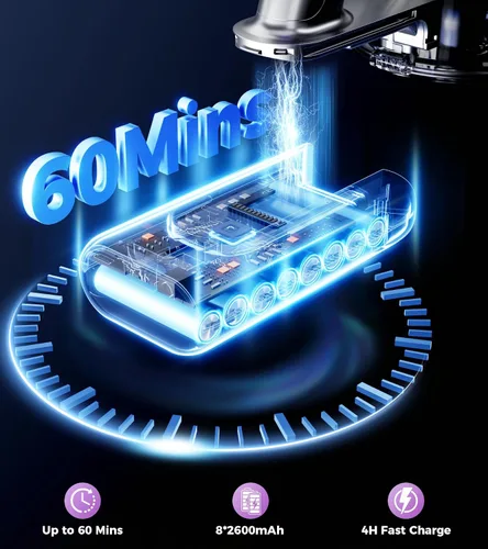 Miniatura 3 de VIAFLY Aspiradora inalámbrica, 550 W/45 Kpa/60 minutos, aspiradoras antienredos para el hogar con autoportante, pantalla LDE, aspiradora inalámbrica