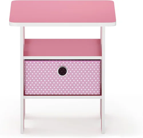 Miniatura 4 de Furinno Andrey - Mesa auxiliar, mesita de noche, mesita de noche con cajón de contenedor, rosa/rosa claro y Turn-N-Tube 3 niveles reversible estante