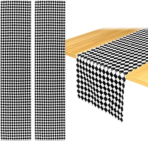 Miniatura 8 de Breling Paquete de 2 manteles de mesa a cuadros en blanco y negro con bandera de carreras de poliéster, para fiesta de té, suministros de picnic