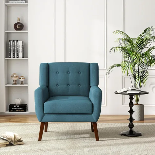 Miniatura 15 de Silla decorativa de piel sintética, moderna silla tapizada para sala de estar, cómodos asientos individuales con botones, asiento de lectura Negro