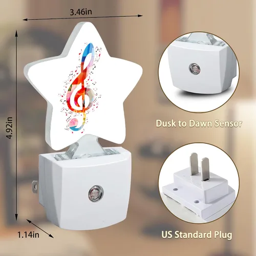 Miniatura 6 de Luces nocturnas con notas de arco iris, lámpara de pared enchufable, sensor inteligente del atardecer al amanecer para decoración del hogar
