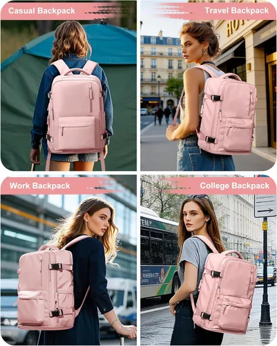 Miniatura 8 de VGCUB - Mochila grande para viaje, trabajo, negocios, mochila para laptop aprobada como equipaje de mano para vuelos, unisex, Rosa (Pure Pink)