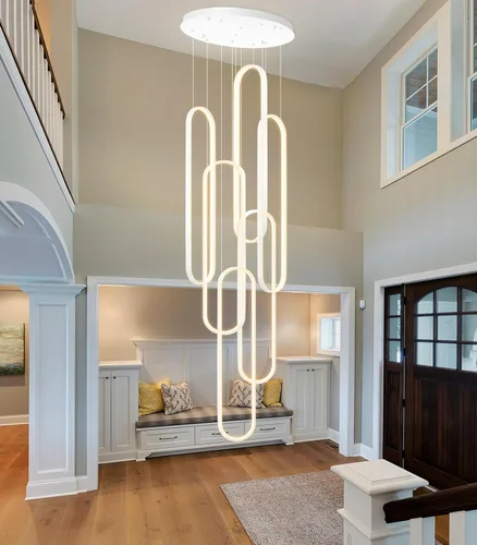 Miniatura 31 de Candelabros LED modernos para entrada de vestíbulo, techo alto, lámparas de escalera largas, regulables, montaje empotrado, alto recibidor, Negro