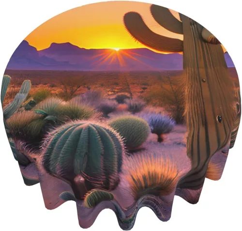 Miniatura 3 de Mantel decorativo redondo Cactus Desert Sunsets: transforma tus mesas de comedor y café con nuestro exuberante acento de lino