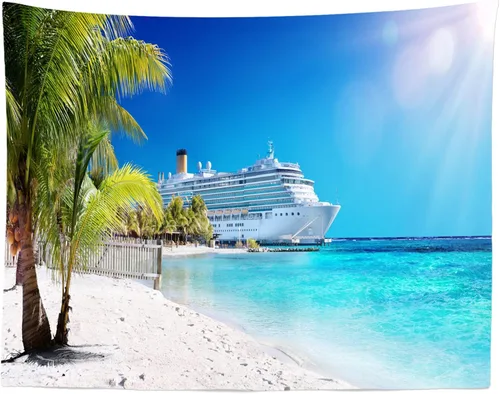 Miniatura 2 de Loccor Tapiz de crucero con diseño de palmera del mar caribeño, coral, playa, tapiz para colgar en la pared, isla tropical, sol, verano, vacaciones