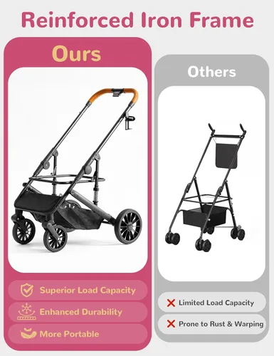 Miniatura 5 de Cochecito para perros pequeños y medianos de hasta 60 libras, cochecito plegable para mascotas con 4 ruedas con transportador desmontable