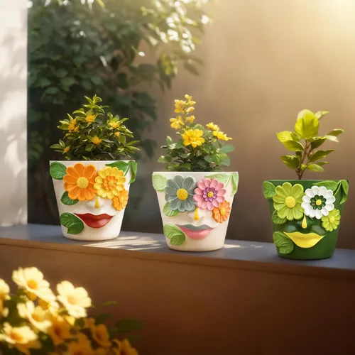 Miniatura 7 de GUGUGO Macetas únicas de cara para plantas, coloridas y lindas macetas para suculentas con drenaje, macetas abstractas de cabeza de arco iris
