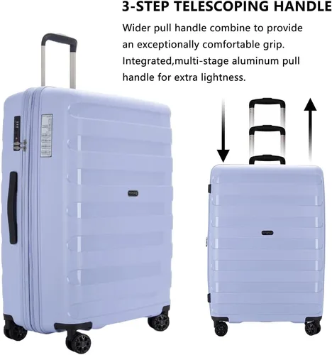 Miniatura 2 de Material de polipropileno antiarañazos de gran capacidad expandible Equipaje de 8 ruedas Spinner Equipaje, Azul pastel, 3-pc Set (202428)