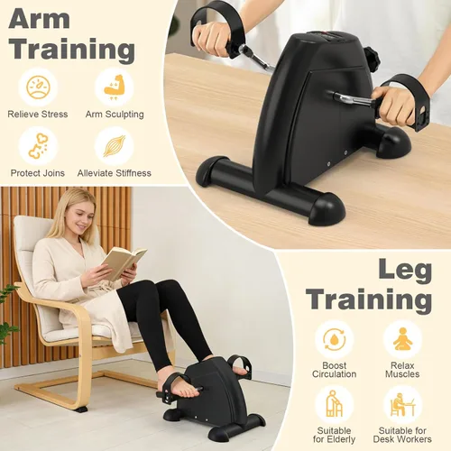 Miniatura 3 de Mini bicicleta de ejercicio: ejercitador de pedal de bicicleta portátil debajo del escritorio, ejercitador de pedal de brazo y pierna con pantallas