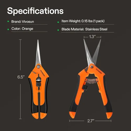 Miniatura 3 de VIVOSUN Paquete de 2 tijeras de jardinería de 6.5 pulgadas, tijeras de podar de mano con cuchillas rectas de acero inoxidable, color naranja