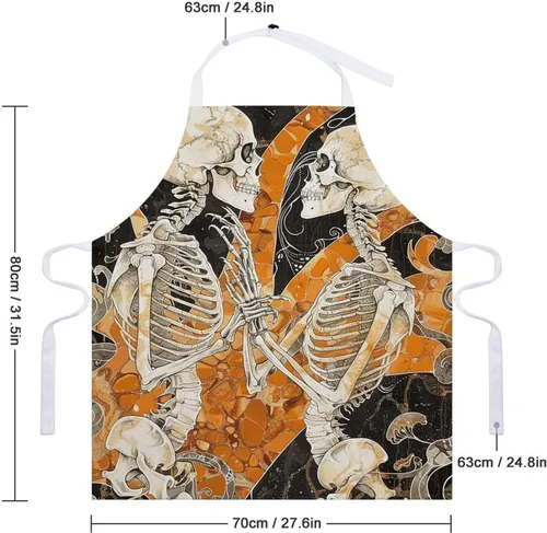 Miniatura 2 de MUSM Apron for Adults - 27.6 X 31.5 Inch, Heavy-Duty Polyester Aprons with Two Large Pockets, Waterproof Two Dancing Skeletons Kitchen Apron for