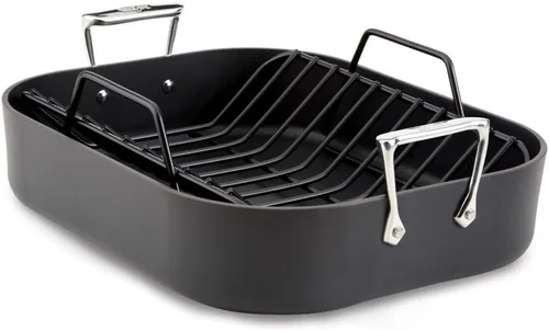 All-Clad HA1 Asador Antiadherente Anodizado Duro y Parrilla Antiadherente 13x16 Pulgadas Apto para Horno y Asador hasta 500F Bandeja para Asar,