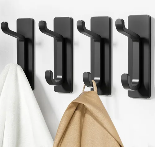 Miniatura 2 de pickpiff Paquete de 12 ganchos de pared para abrigo y toalla: colgador adhesivo de puerta de 13 libras, color negro