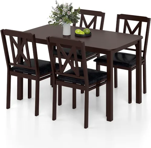 Miniatura 9 de Giantex Juego de mesa de comedor de 5 piezas para 4, mesa de cocina rectangular de 47 pulgadas y 4 sillas con patas de madera de goma, asiento