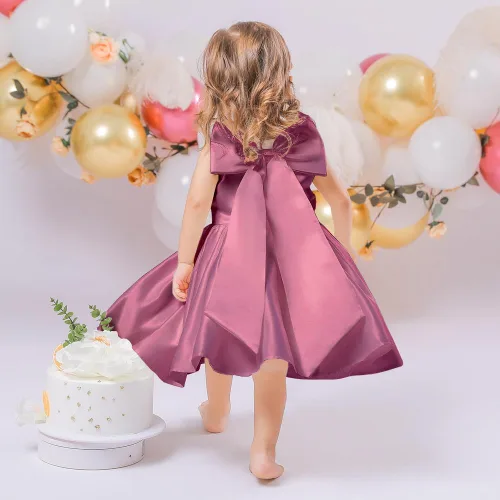 Miniatura 4 de 6M-8T - Vestido de fiesta de tutú para bebé, con lazo grande, para concurso de cumpleaños, para bautizo